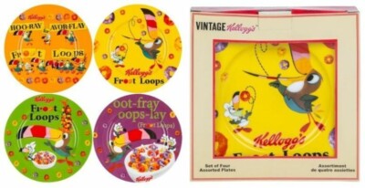4ct Kellogg's Toucan Sam Froot Loops 8'' Plate Set Microwave Dishwasher Safe