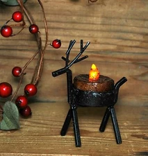 Primitive Reindeer Metal Tealight Candle Holder Rustic Country Winter Cabin