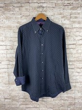 Robert Graham Mens XL Bule Polka Dot Stripe Flip Cuff Button Down Shirt