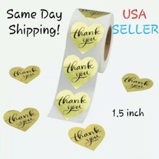  U Pick Qty THANK YOU Heart Stickers Gold Envelope Seal Labels Package Gift 1.5