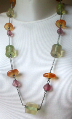 Collier Sautoir Long Perles Et Chainette Argenté - Bijou Vintage Sans Marque