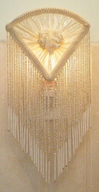 MEYDA LIGHTING Beautiful Victorian Cream-Colored Fabric and Real Glass Beaded Night Light