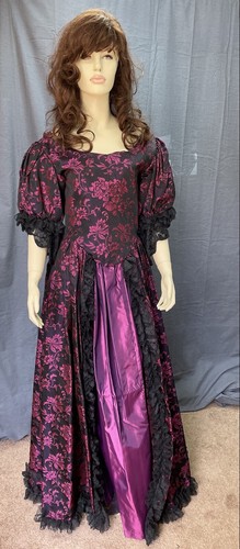 Black & pink flowered-Medieval court Lady in waiting/princess, excellent cond.