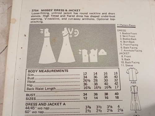 Butterick 3754 Vtg 70s Dress maxi midi under-bust seam Jacket 14 UNCUT Pattern - Picture 6 of 7