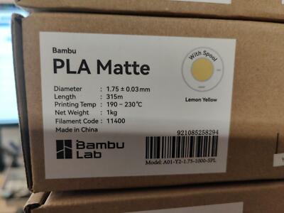Lemon Yellow Original Bambu Lab PLA Matte Filament (mit Rolle) 1kg