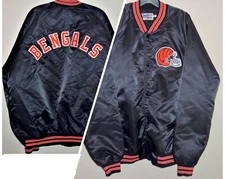 VTG 80's CINCINNATI BENGALS NFL CHALKLINE SATIN THROWBACK SPELLOUT JACKET 2XL-T