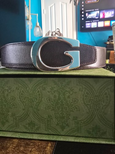 Authentic GUCCI Vintage Reversible Leather Belt Brown/Black "G" Logo Size: 85/34