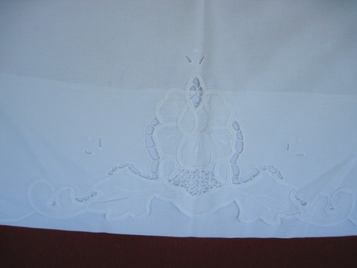 VTG White Cotton Pillow Case Cover Cut Work + 2 Embroidered Shams - Picture 6 of 6