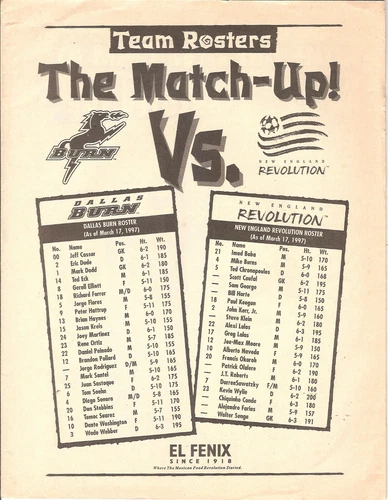 USA - Dallas Burn 1997 v New England Revolution - soccer programme