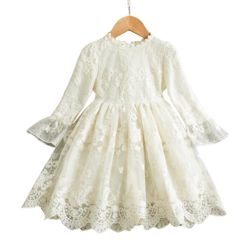 Vestido De Niña Beige Bordado Princesa Ceremonia Fiesta 3-7 Años Tutu