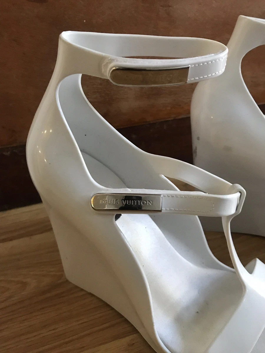 Louis Vuitton White Jelly Wedge Sandals