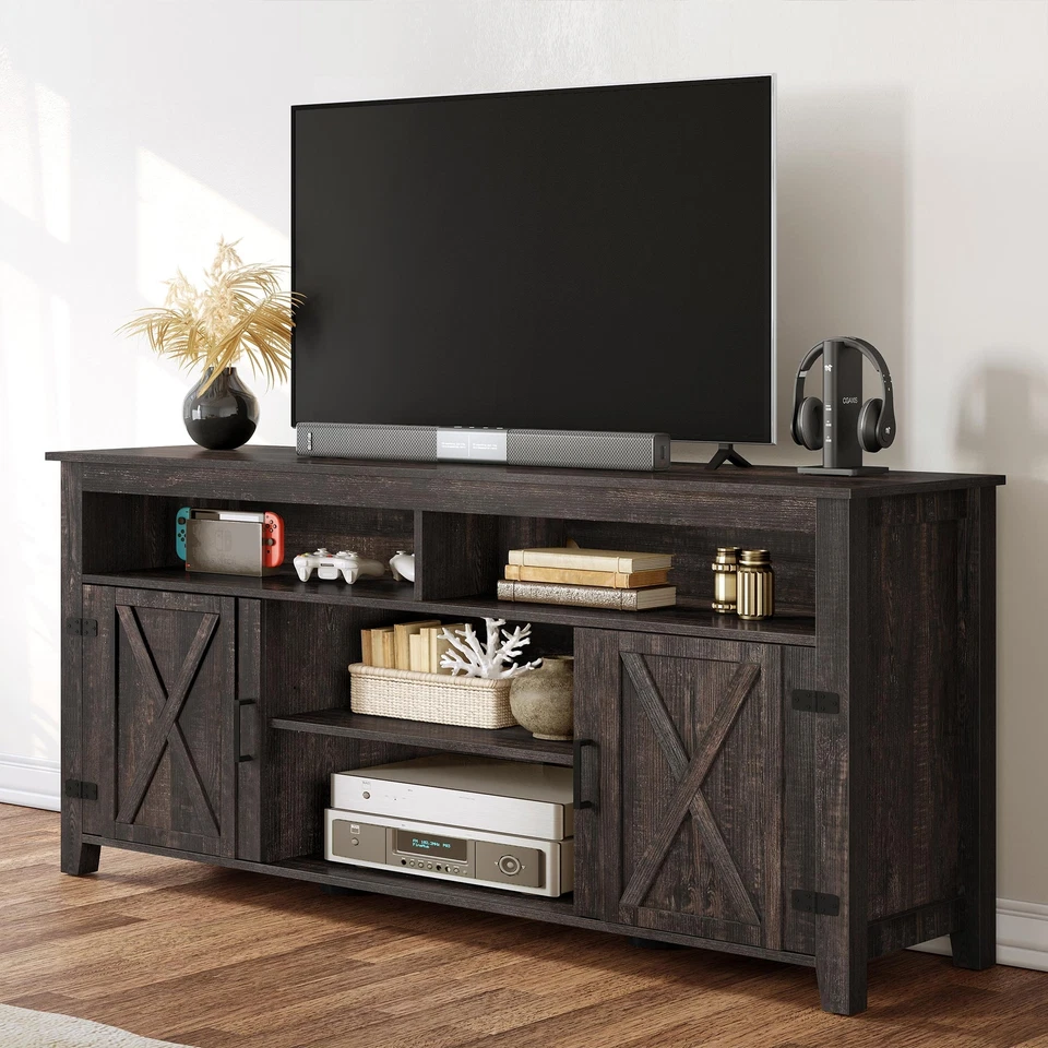 Farmhouse Barn Door TV Stand Entertainment Center Console For 65/60/55 inch TV - Image 3 of 4