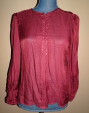 Diane Von Furstenberg Maroon Long Sleeves Hologram Tag Silk Blend Top Size 6
