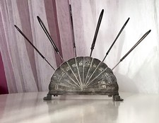 Antik Art D&eacute;co Bauhaus Messerst&auml;nder  inkl. 6 Obstmesser Messer versilbert Prima