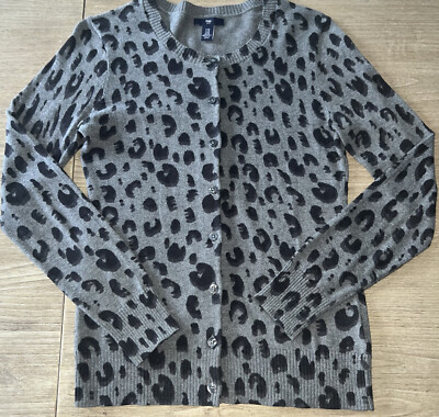 Womens Gap Factory XS Gray Black Animal Print Button Up Cardigan Cotton NWOT NEW