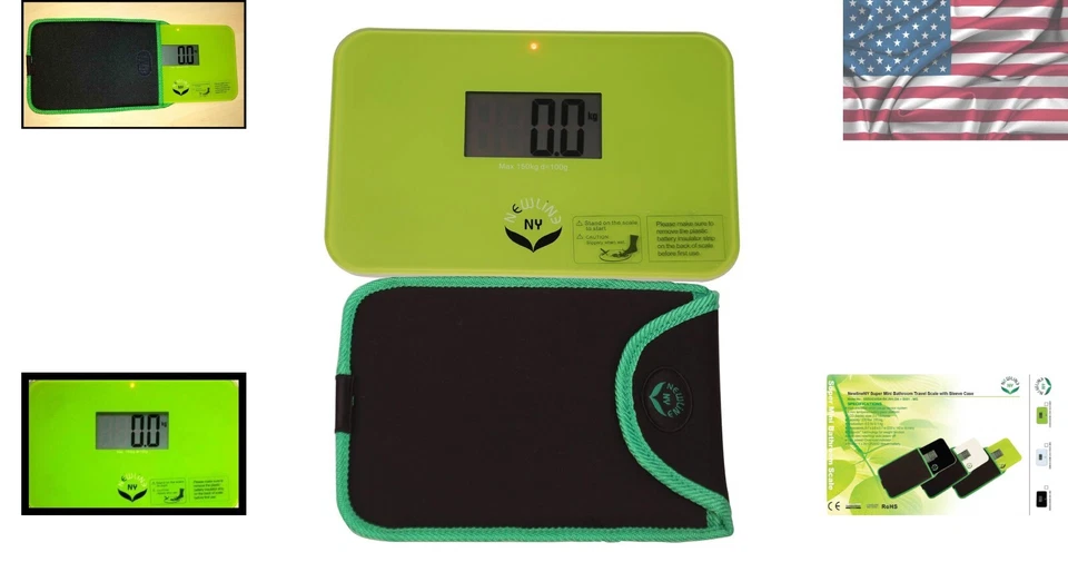 Báscula de baño portátil ligera - diseño paso a paso, capacidad 325 libras, verde Foto 2 de 4