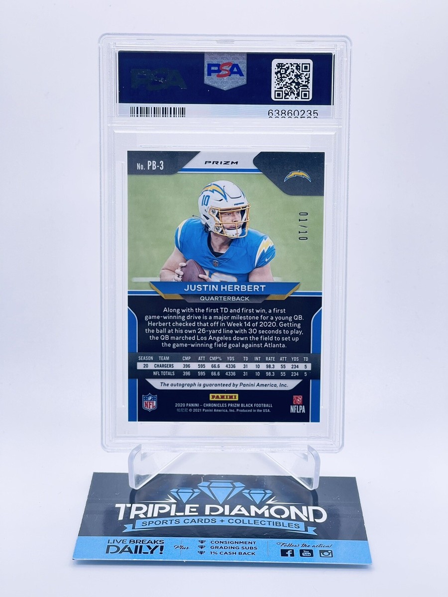 2020 Panini Chronicles Prizm Black Justin Herbert Rookie Gold PSA