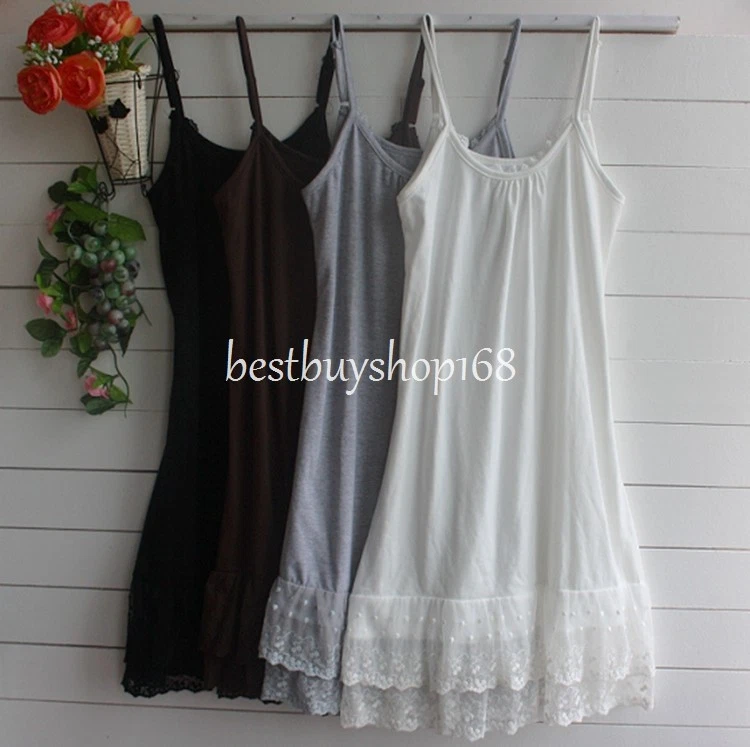 Women Cotton Lace Trimmed Full Length Camisole Slip Dress Extender 2XL  - Image 2 of 4