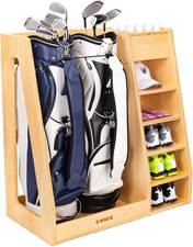 Golf Bag Organizer for Garage, Premium Wooden Golf Clubs Storage Rack Fit 2 Golf