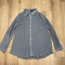 Pretty Little Thing Womens Blue Oversized Long Sleeve Shirt Size 8 Button Up