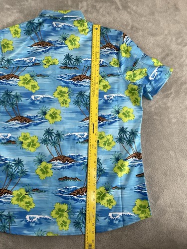 Speedo Short Sleeve Button Shirt Mens XL Blue Green Island Floral UPF Vented - 第 12/14 張圖片