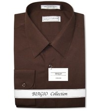 Biagio Mens 100 COTTON Solid CHOCOLATE BROWN Color Dress Shirt sz 19 36/37