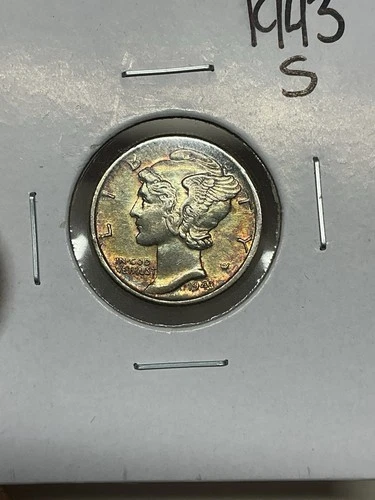 1943-S Unc Mercury Silver Dime San Francisco Mint - Toning Toned KK652