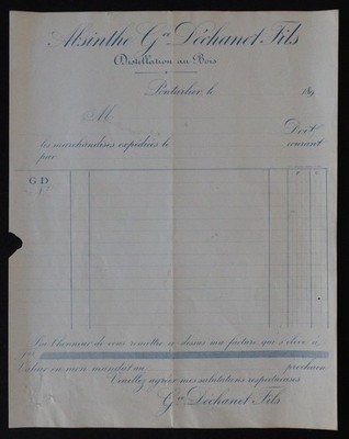 Rechnung 1890 Absinth DECHANET PONTARLIER Doubs 121