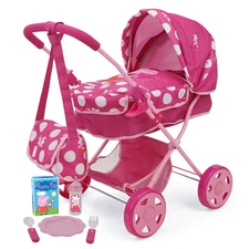 Peppa Pig Baby Classic Doll Pram Set - Pink & White Dots - Fits Dolls Up To 18"
