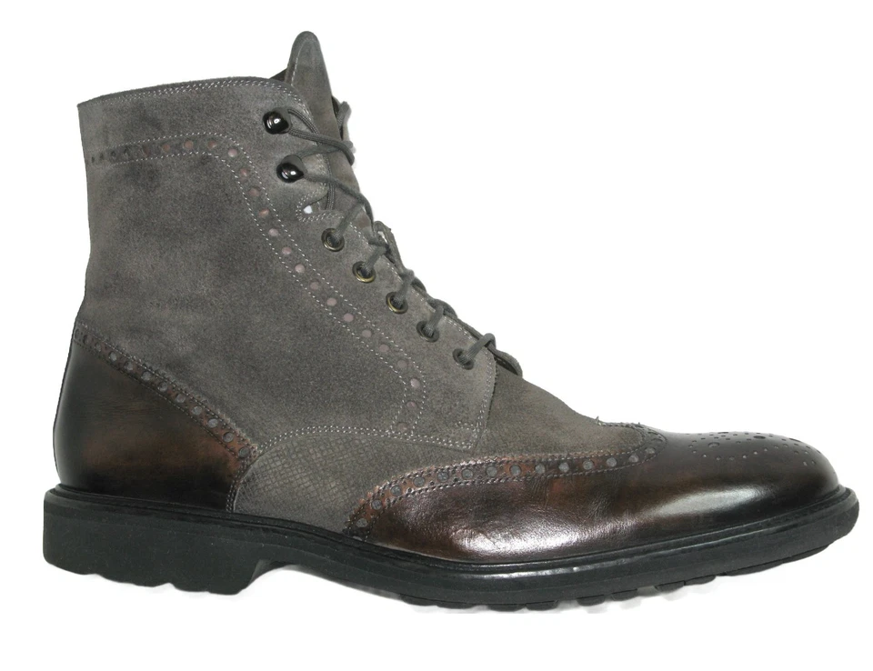 Magnanni Wingtip Dress Ankle Boots Men Size 10.5 M Gray Suede + Brown Leather - Image 2 of 4