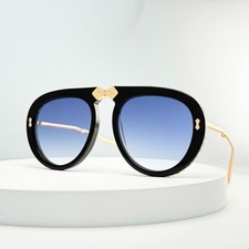 Gucci GG0307S Foldable Aviator Sunglasses Black Metal Crystal Blue 56mm