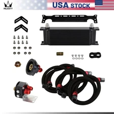 13 Row AN10 Oil Cooler +Filter Relocation Adapter Hose Kit with Bracket Black
