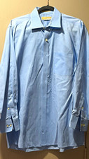 Men's Blue Solid Cotton Dress Shirt Regular Fit L Long Sleeve Point Collar