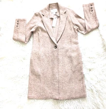 RACHEL ZOE Boiled Wool Blend Coat Long Sz S Brown One Button Pockets Coatigan