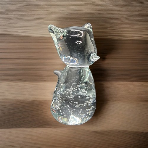 Vintage Blown Glass Kitty Cat Paperweight Polished Bottom 4" No Chips