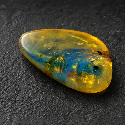 Finest Natural Dominican Clear Deep Blue Amber  Polished Stone   27mm free drill