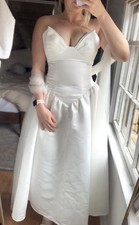 Watters Rickey Strapless Basque-Waist A-Line Midi Wedding Dress White Scarf