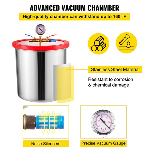 5 Gallon Vacuum Chamber Silicone Expoxy Degassing With 3CFM Vacuum Pump 84 L/Min - Picture 4 of 12