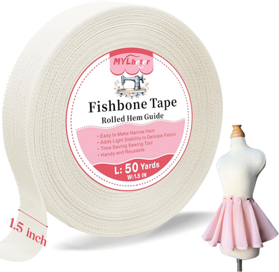 hem tape for chiffon dress Reusable Narrow Hem Sewing Tape for Thin Fabric, Fishbone Ban Roll Tape for Chiffon & Silk Dresses, Easy Hemming Guide for Sewing Beginners 5 yards