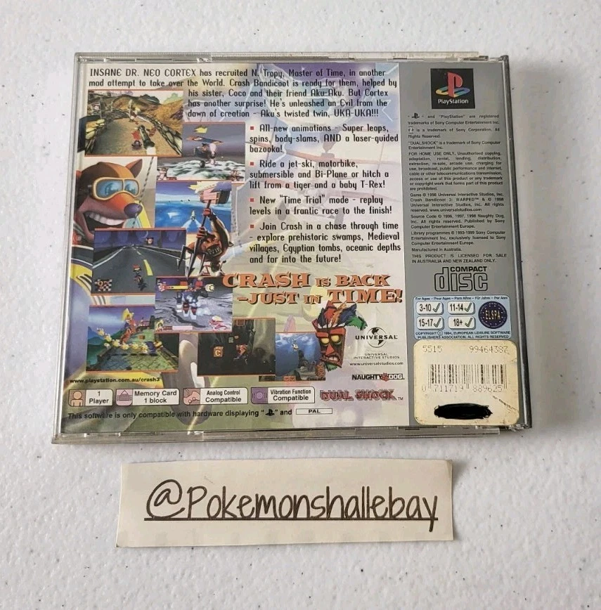 Crash Bandicoot 3 Warped - Sony Playstation 1 (PS1) Game *W/ Manual - PAL* - Image 2 of 4