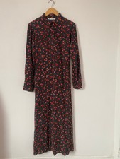 Zara Dress Size Medium Maxi Shirt Black Red Ditsy Grunge Floral Belt Romantic