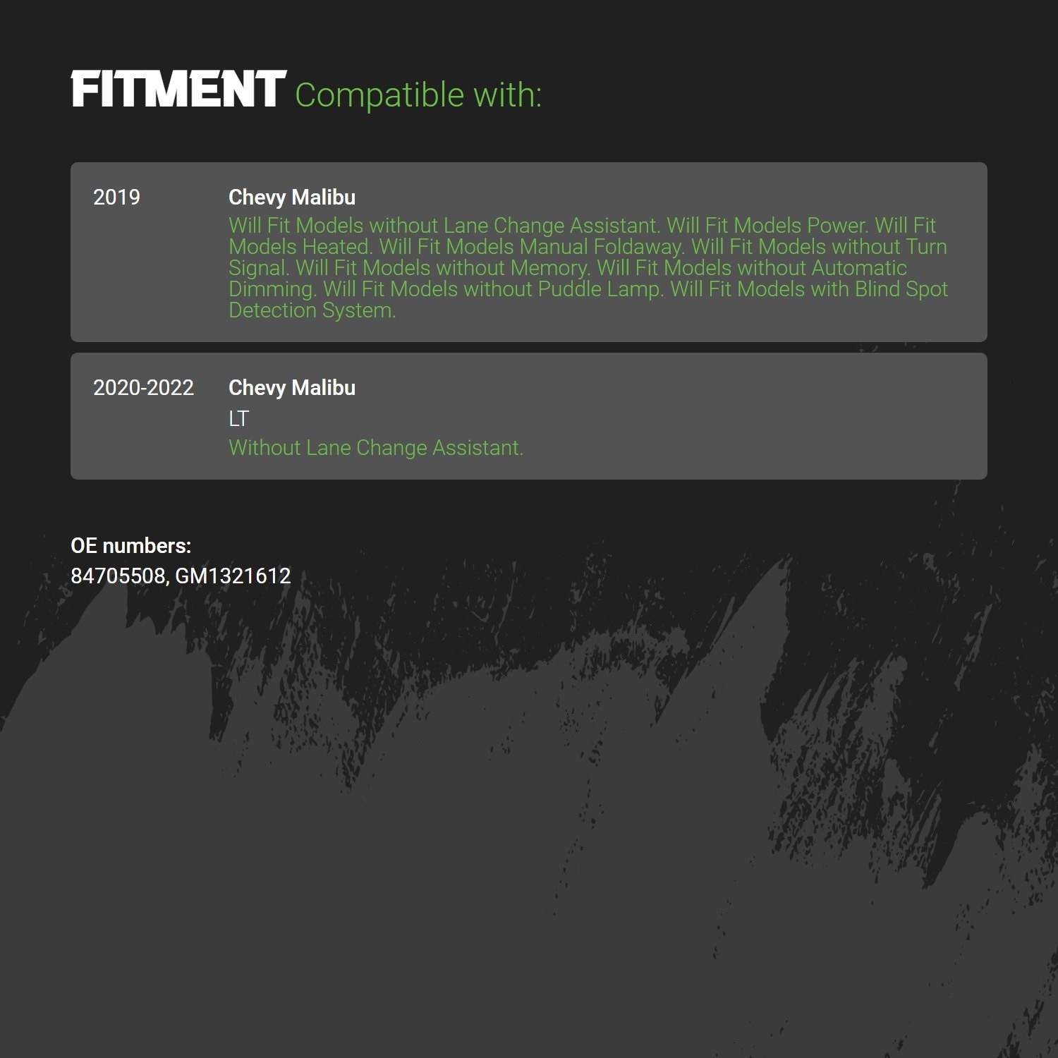 Power Side View Mirror For Chevy Malibu 2019-2022 Passenger 84705508