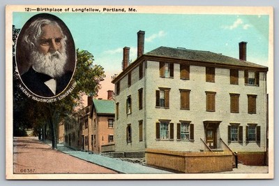 Birthplace of Henry Wadsworth Longfellow. Portland Maine Vintage Postcard