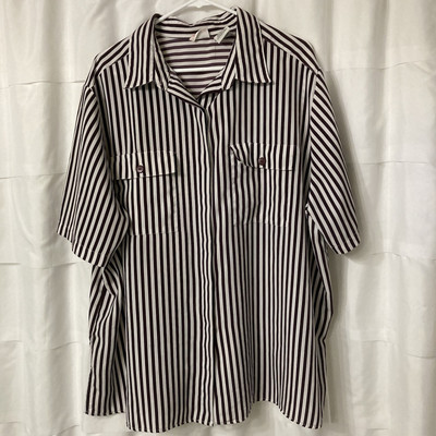 Bobbie Brooks Woman 22W/24W Brown/Ivory Vertical Striped SS Button Shirt
