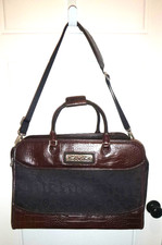 Brighton Lansky Black & Brown Croc Embossed Leather Weekender Travel Bag