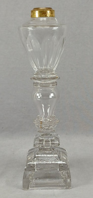 Mid 19th Century New England Pressed Blown & Cut Flint Glass Whale Oil Lamp