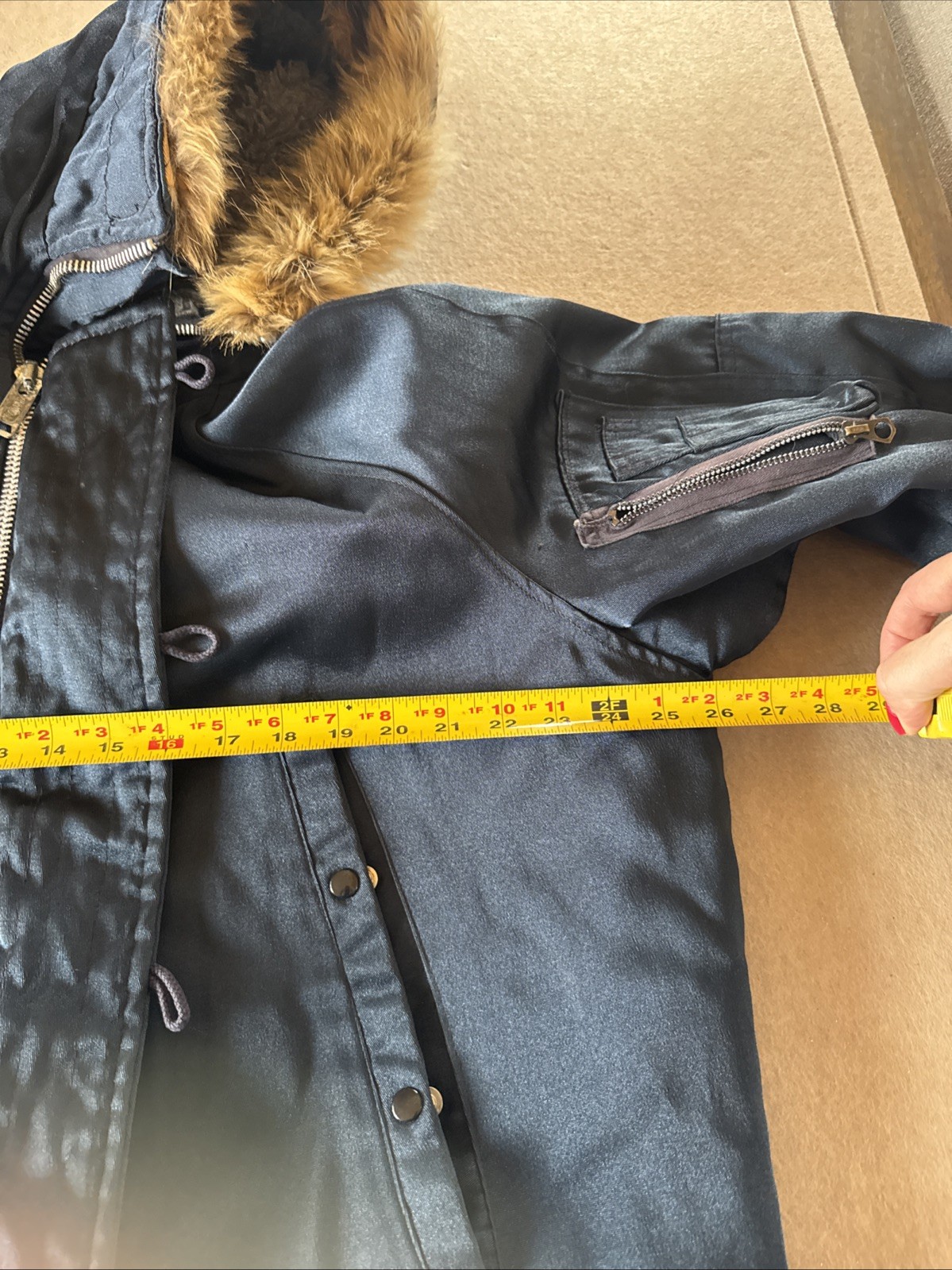 Vintage Golden Fleece Parka Work Coat 44 Quilt Lined Navy Fur Trim On Hood thumbnail 13