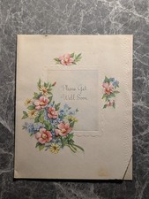Vintage 1950s American Greetings Get Well Card Floral Bouquet Please Get Well...