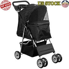 Foldable Pet Stroller 4 Wheel Carrier Cats Dogs Travel Storage Mesh Windows New
