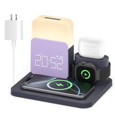 Alarm Clock Charging Station for Bedrooms, 7 in 1 Wireless Charging Station, ...